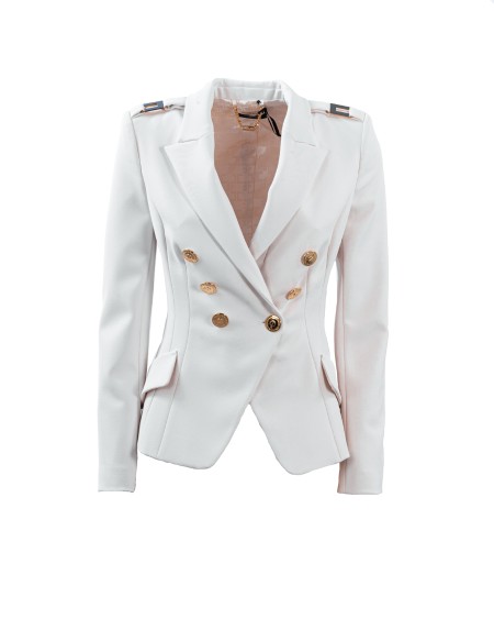 Shop ELISABETTA FRANCHI  Giacca: Elisabetta Franchi giacca doppiopetto in crêpe.
Giacca doppiopetto in crêpe stretch. 
Applicazioni di mostrine con placche logo in metallo dorato sulle spalle e patte sui fianchi.
Composizione: 96% Poliestere 04% Elastane.
Fabbricato in Italia.. GI06136E2-193